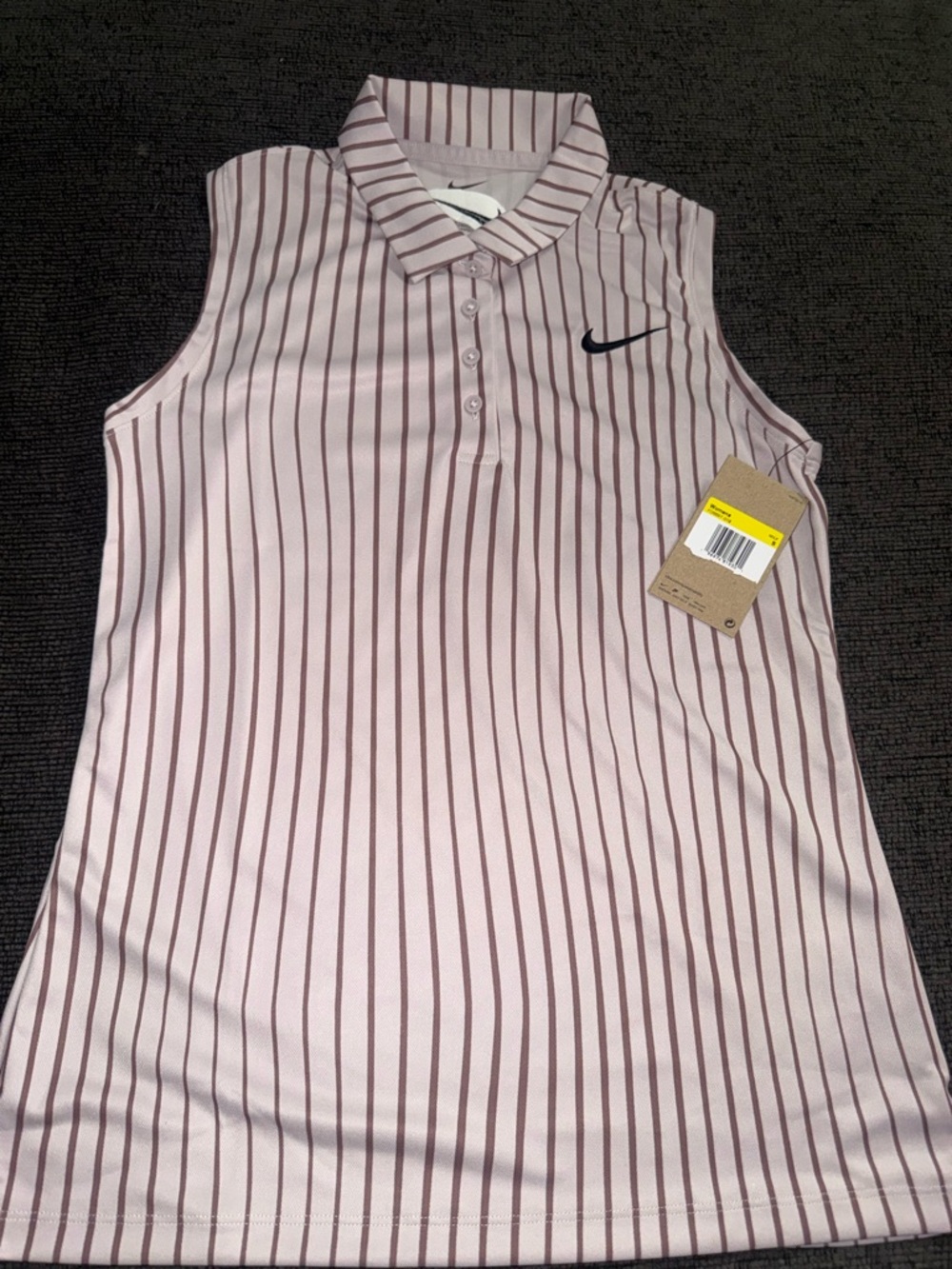 Nike Women's Light Pink Sleeveless Polo with Burgundy Stripes